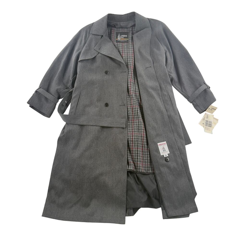 Vintage London Fog Gabriella Trench Coat Heather Gray Size 6 PETITE USA Made NWT